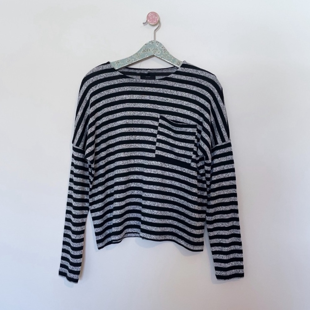 Lucky Brand Black and Gray Stripe Pocket Tee Long Sleeves